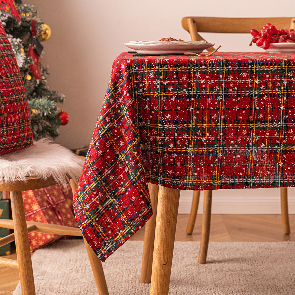Christmas checkered snowflake printed rectangular coffee tablecloth, Christmas decorative tablecloth, atmospheric backdrop