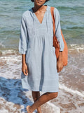 2026 Spring European and American New Jacquard Cotton and Linen Dress Amazon Hot Item V-neck Casual Loose Pocket Dress