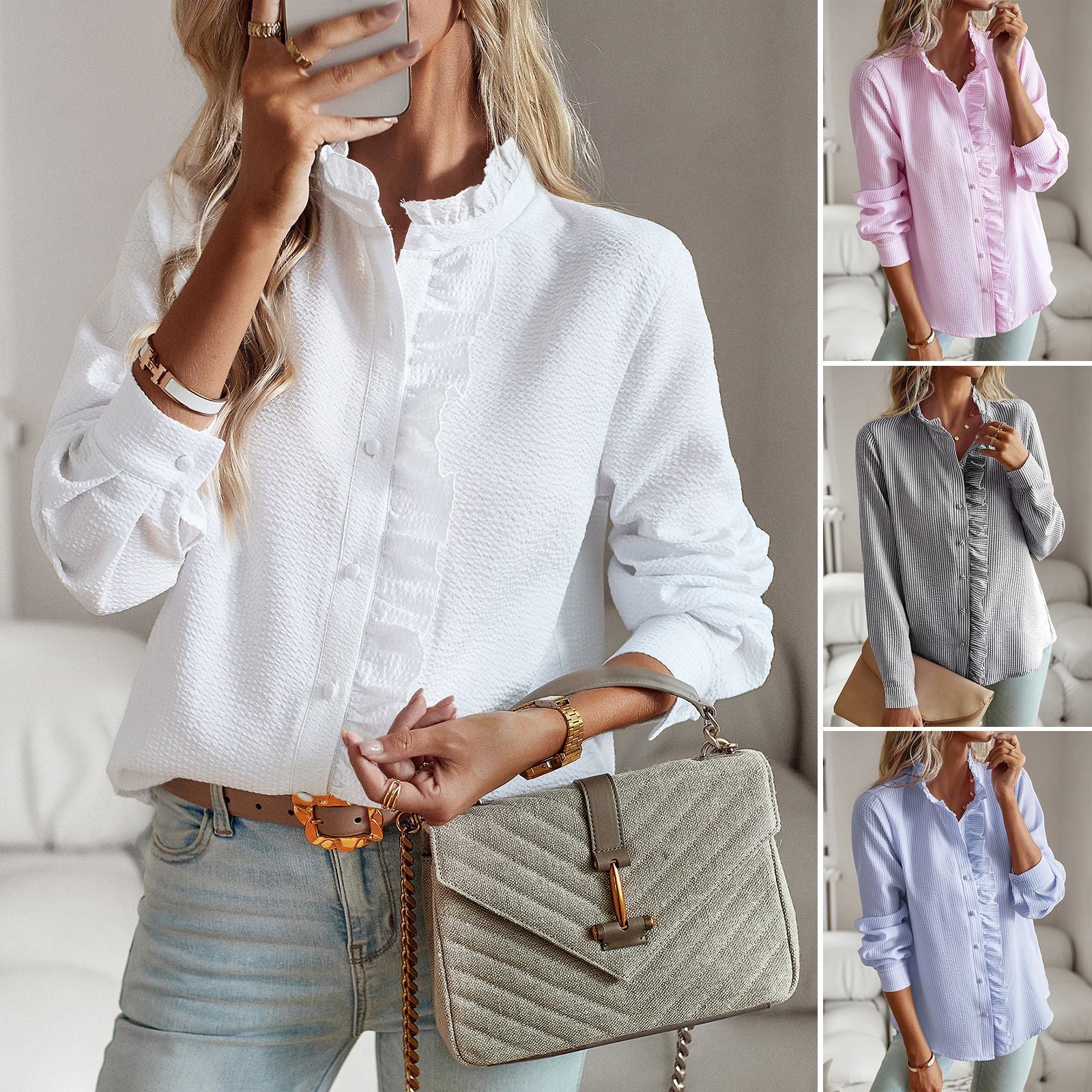 Diyun European and American foreign trade cross-border long-sleeved shirt women 2026 autumn and winter Amazon independent station temperament commuter top
