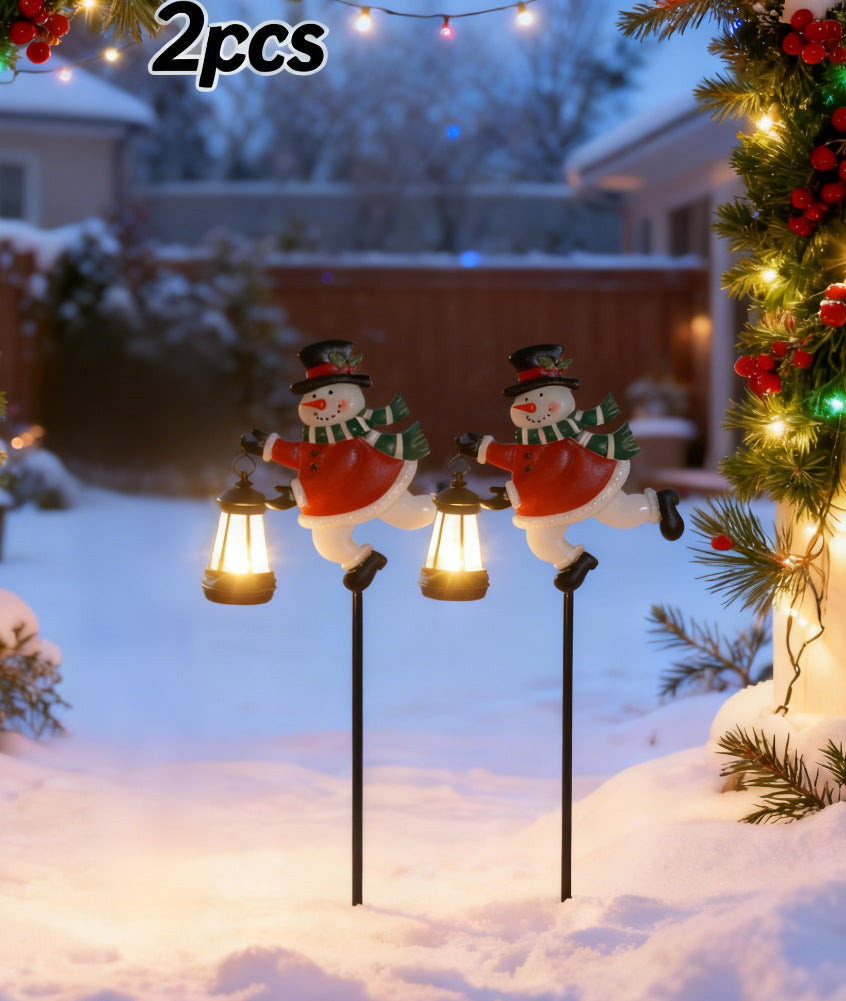Creative Christmas Solar-Powered Santa Claus Lanterns for Outdoor Patios and Gardens - Wrought Iron Crafts Decorations