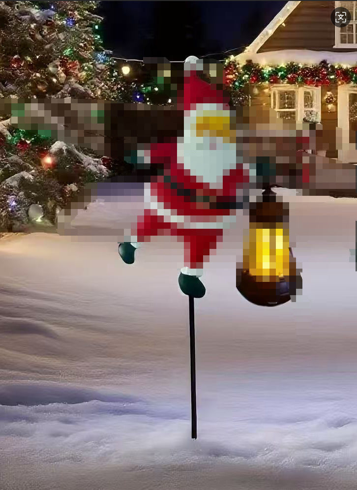 Creative Christmas Solar-Powered Santa Claus Lanterns for Outdoor Patios and Gardens - Wrought Iron Crafts Decorations