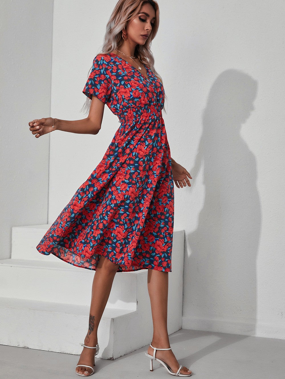 Amazon foreign trade women's clothing Europe and the United States Europe station cross-border summer small floral print short-sleeved dress