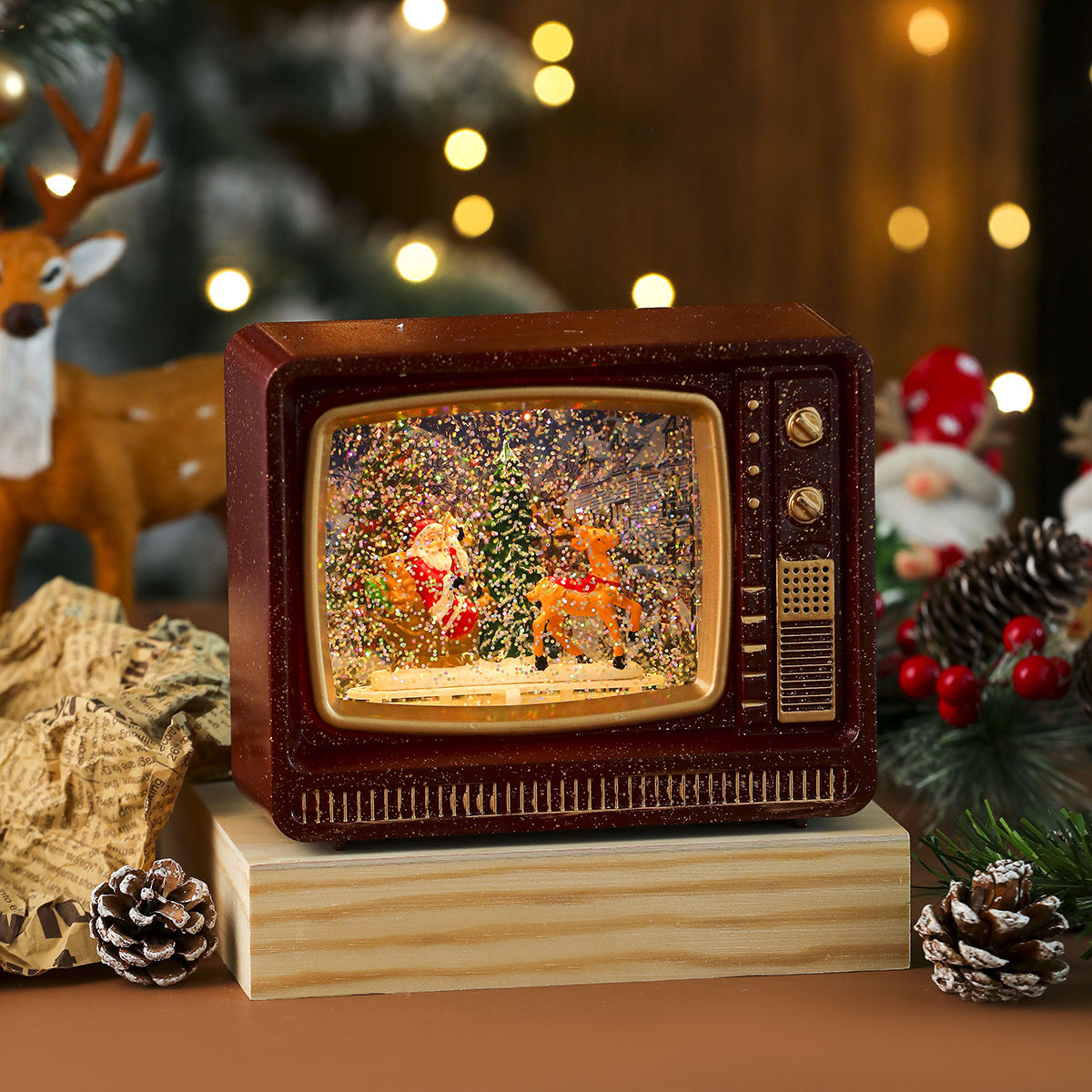 New Christmas Musical Snowflake Water-filled TV Night Light Gift Ornament Christmas Decoration Music Box