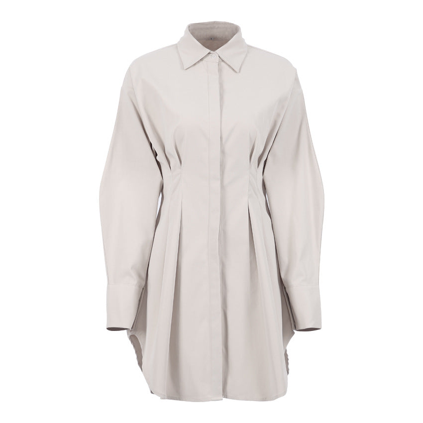 2026 spring women's French shirt skirt slim waist temperament slim long-sleeved slim European and American retro niche dress