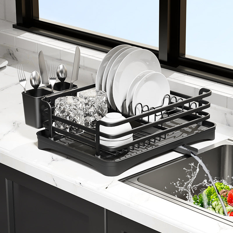 Kitchen rack dish drain rack diversion and drainage dish rack multi-functional household countertop single-layer tableware rack