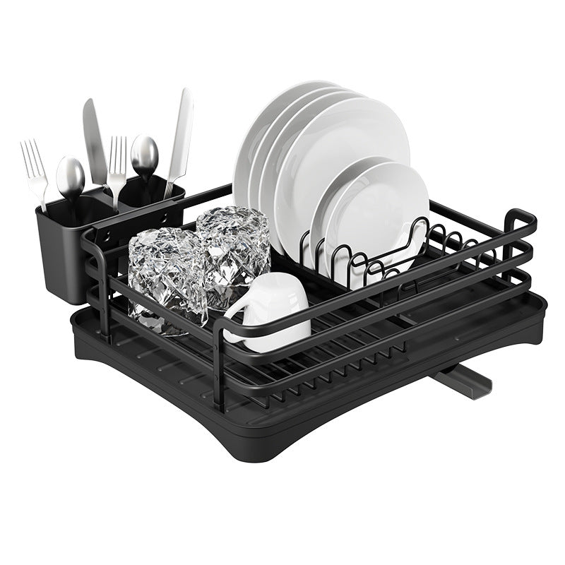 Kitchen rack dish drain rack diversion and drainage dish rack multi-functional household countertop single-layer tableware rack